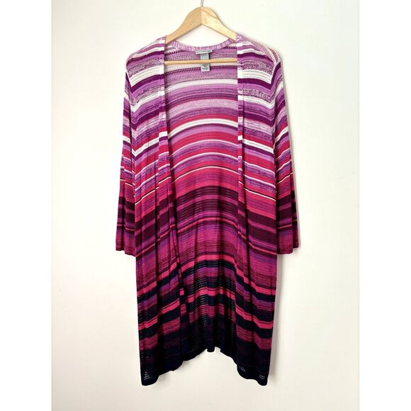 Catherines Open Front Long Duster Knit Sweater Cardigan Size 1X -D18 - Picture 1 of 16